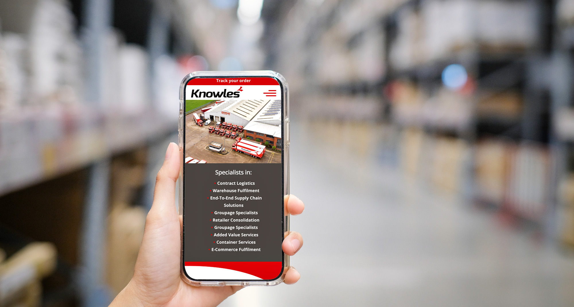 Knowles Transport website design - Mobile view