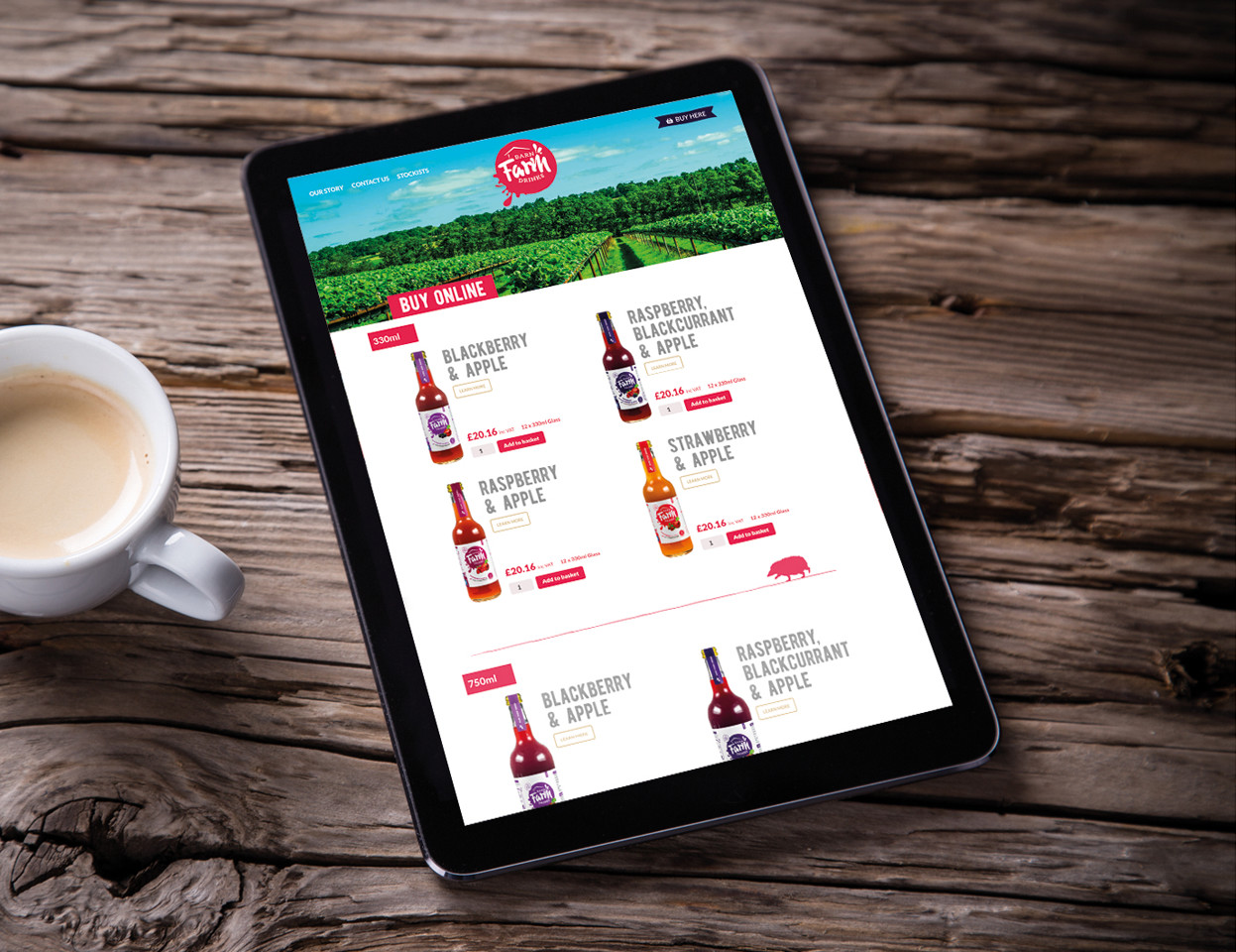 Barn Farm Drinks responsive website on iPad