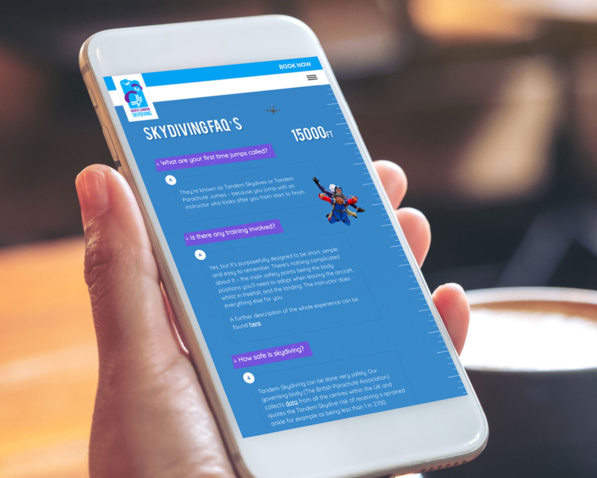 North London Skydiving responsive website on mobile