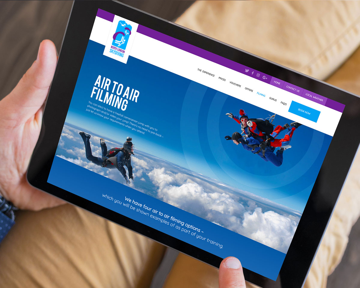 North London Skydiving website on tablet